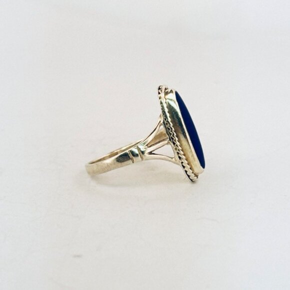 Vintage Sterling Silver Lapis Lazuli Ring Oval Cabochon 925 Estate Jewelry - Picture 2 of 10